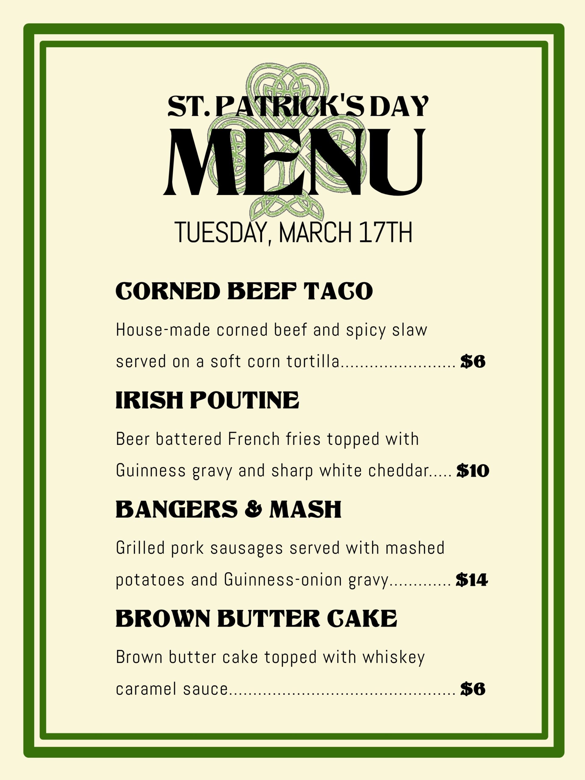 Irish Menu – Greater Newport Area Chamber of Commerce